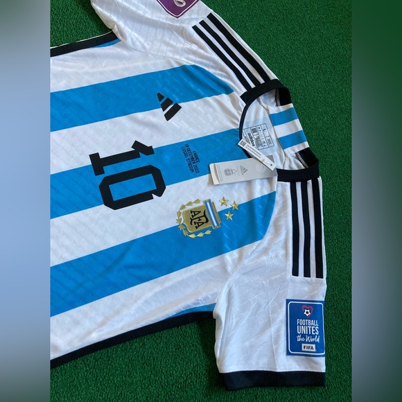 NWT Argentina 3-star WC Champions France Date PLAYER VERSION Jersey “Messi 10” - Picture 3 of 6